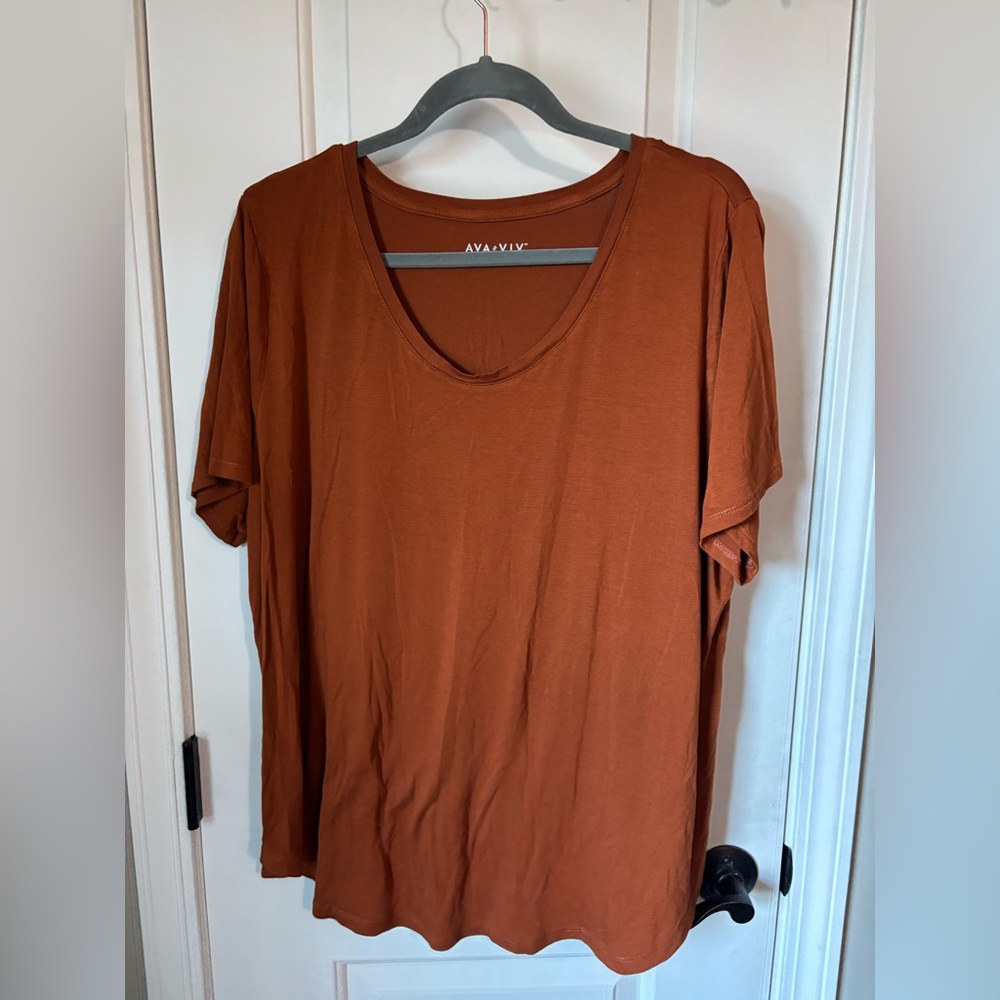 Ava & Viv T-Shirt Top Women's 1X Pullover Short Sleeve Minimalist Casual Brown